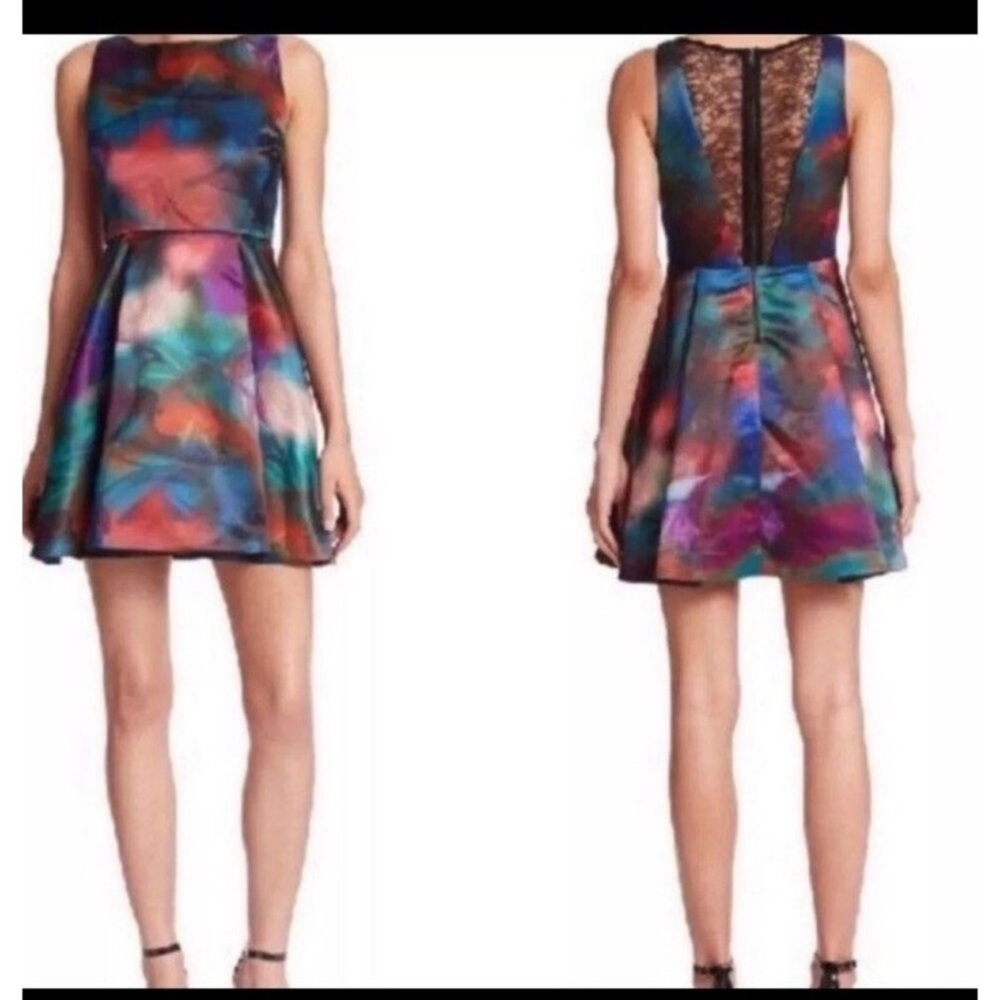 Alice + Olivia Womens Dress Belia A-Line Watercolor Multicolor Open Back Lace 6